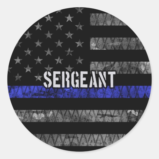 Sergeant Thin Blue Line Distressed Flag Classic Round Sticker (Front)