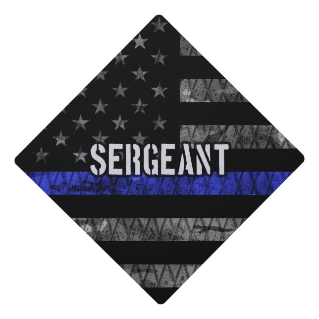 Sergeant Thin Blue Line Distressed Flag Graduation Cap Topper (Front)