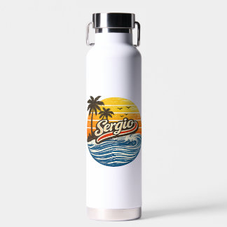 Sergio Retro Sunset Name Design Water Bottle