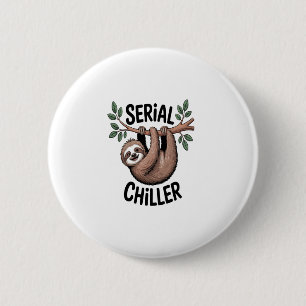 Serial Chiller Sloth Hanging from Branch 2 Inch Round Button