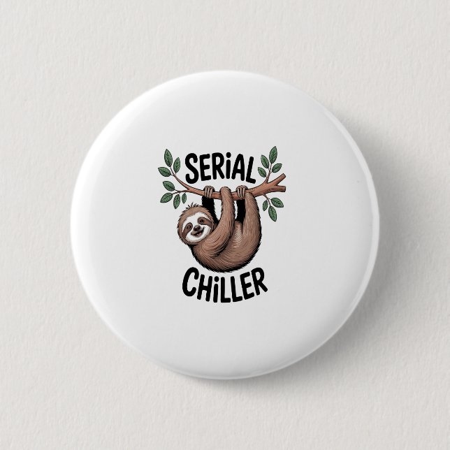 Serial Chiller Sloth Hanging from Branch 2 Inch Round Button (Front)