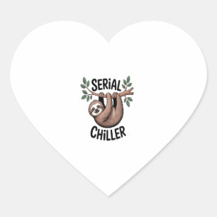 Serial Chiller Sloth Hanging from Branch Heart Sticker