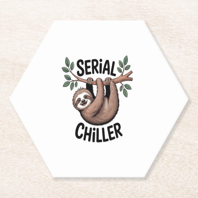 Serial Chiller Sloth Hanging from Branch Paper Coaster (Front)