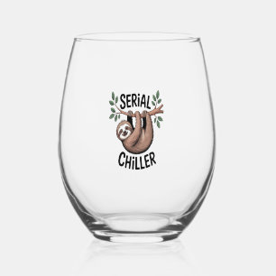 Serial Chiller Sloth Hanging from Branch Stemless Wine Glass