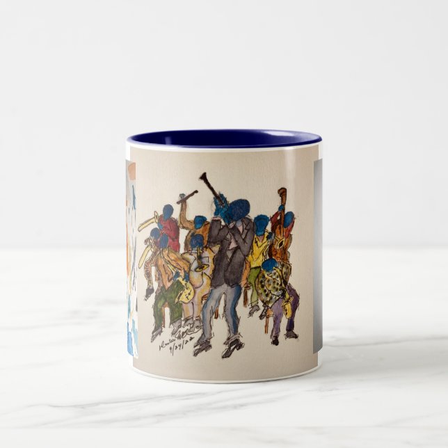 Série Jazz bleu deux tons, tasse café onze once (Centre)