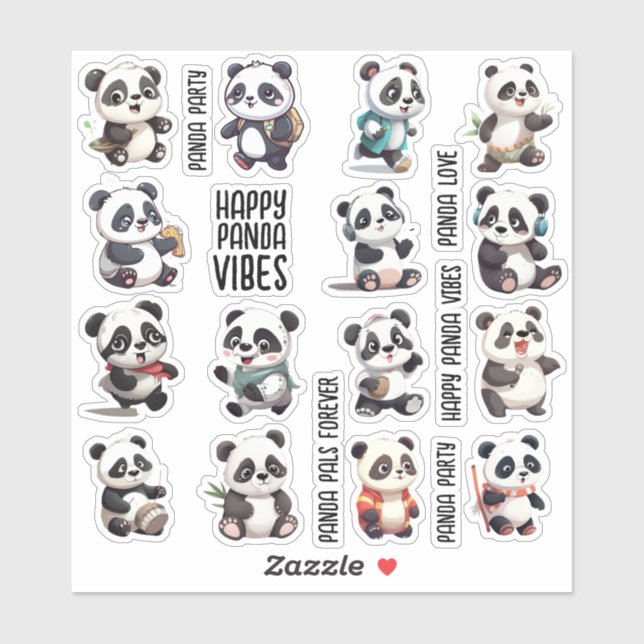 Série Panda 15pcs pour Journal, Stickers Scrapbook (Feuille)