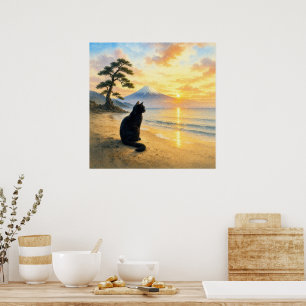 series_1_1｜Square Black Cat Mt Fuji Art Poster