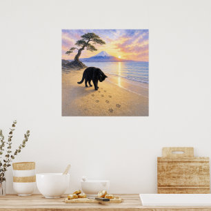 series_1_6｜Square Footprints Black Cat Mt Fuji Art Poster