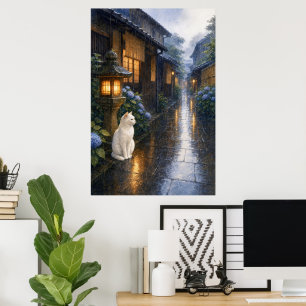 series_2_2｜Rainy Kyoto Cat Stone Lantern Japanese  Poster