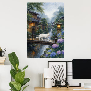 series_2_6｜Rainy Kyoto Cat Wooden Bridge Japanese Poster
