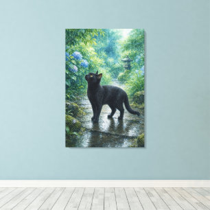 series_4_4｜Summer Rain Black Cat Japanese Art Canvas Print