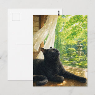 series_4_5|Summer Breeze Black Cat Japanese Art Postcard
