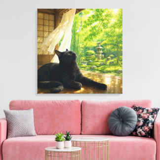 series_4_5|Summer Breeze Cat Square Japanese Art Canvas Print