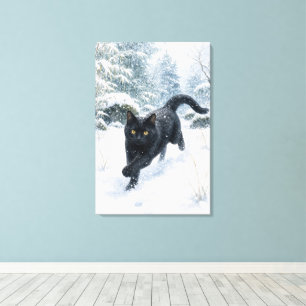 series_4_7|First Snow Black Cat Japanese Art Canvas Print