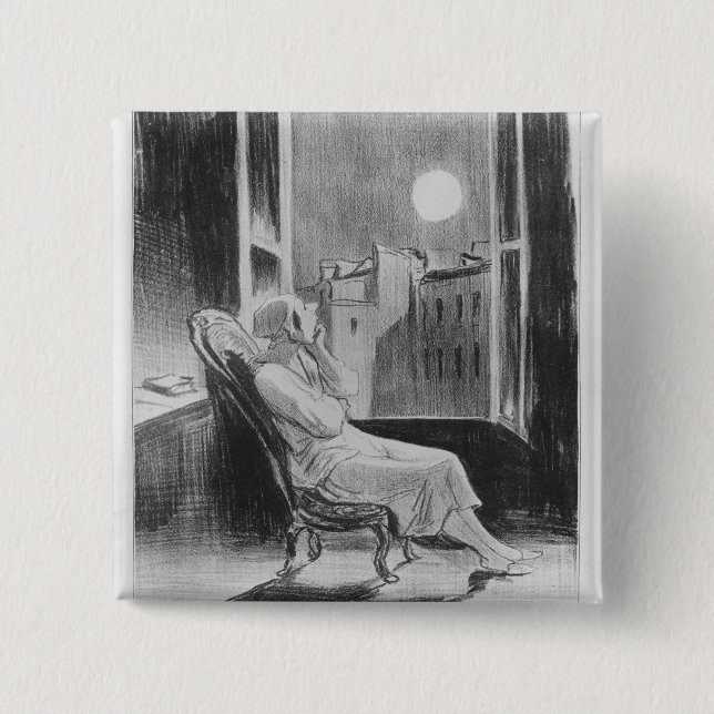Series 'Les Bas-Bleus', O Moon 2 Inch Square Button (Front)