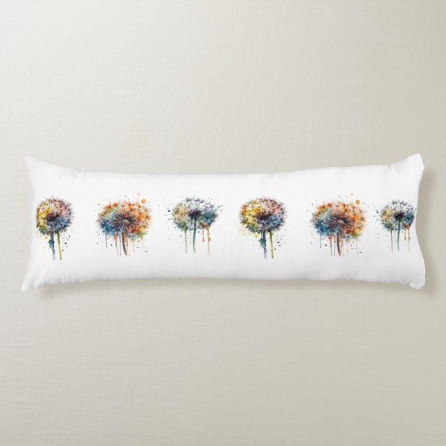series of colourful watercolor dandelions body pillow (Front)