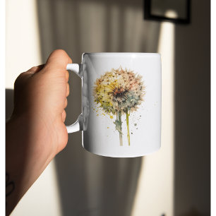 series of wonderful dandelions in watercolor coffee mug