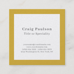 Serif Font Simple Professional Plain Gold White Square Business Card