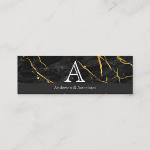 Serif Initial   Monogram   Black Marble Mini Business Card