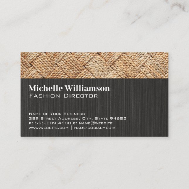 Serif Monogram | Black Texture | Woven Business Card (Back)