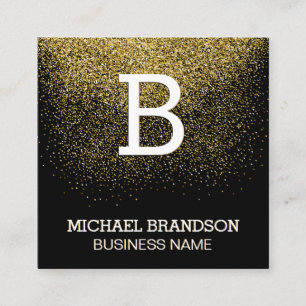 Serif Monogram Gold Confetti Square Business Card