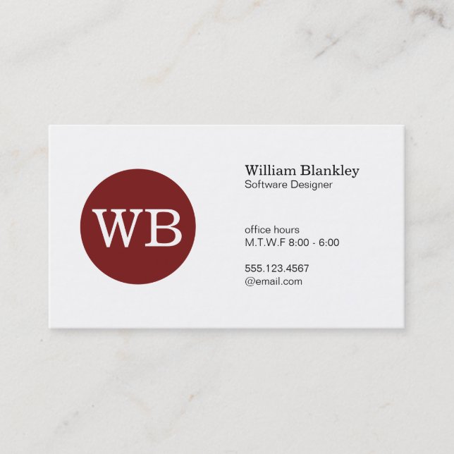 Serif Type Monogram Crimson Red Circle Business Card (Front)