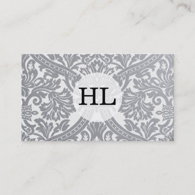 Serif Type Monogram / Damask Grey Business Card (Front)