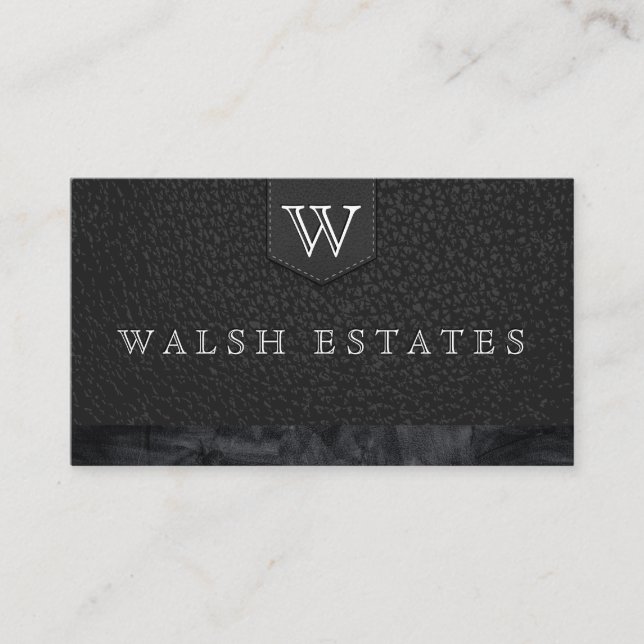 Serif Type Monogram / Leather Background Business Card (Front)