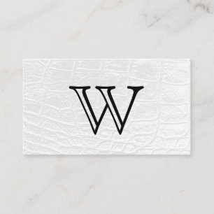 Serif Type White Monogram   White Leather Business Card
