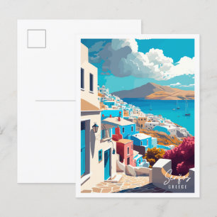 Serifos Greece vintage travel illustration Postcard