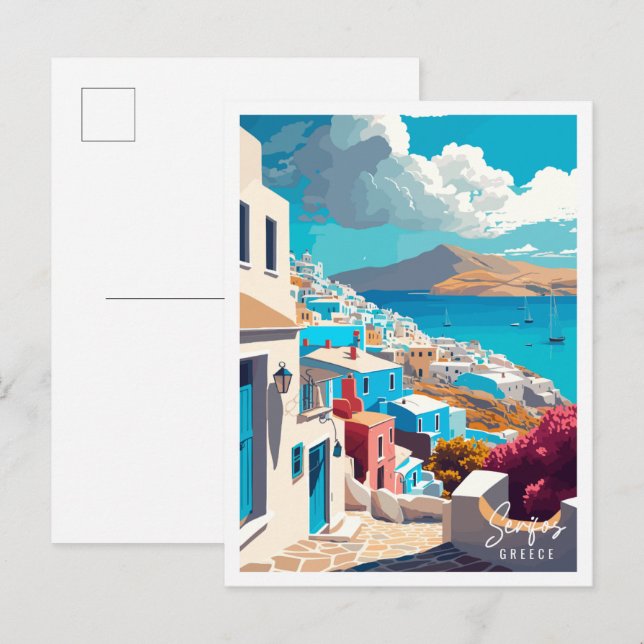 Serifos Greece vintage travel illustration Postcard (Front/Back)