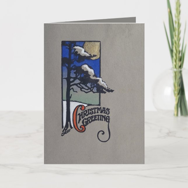 Serigraph Christmas tree snow moon greeting card (Front)