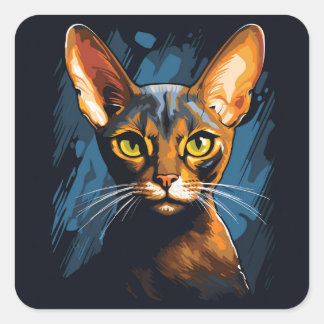 Serious Abyssinian Cat on a Black Background Square Sticker