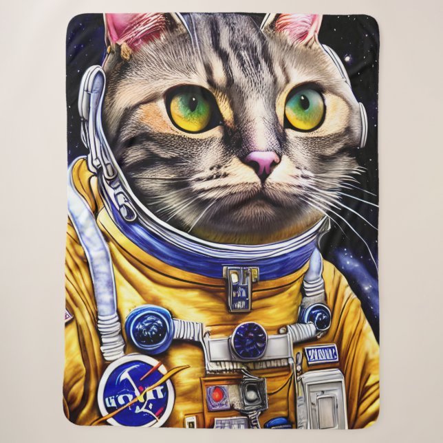Serious Astronaut Cat Artwork Sherpa Blanket (Front)