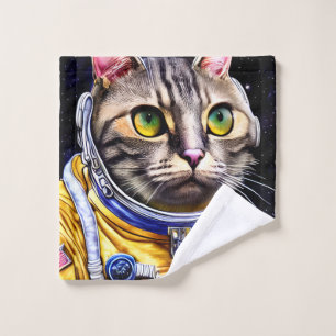 Serious Astronaut Cat Artwork Wash Cloth
