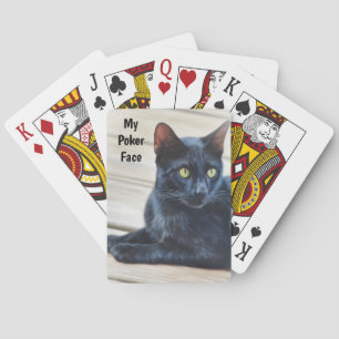 Serious Black Cat Face Poker Face Playing Cards