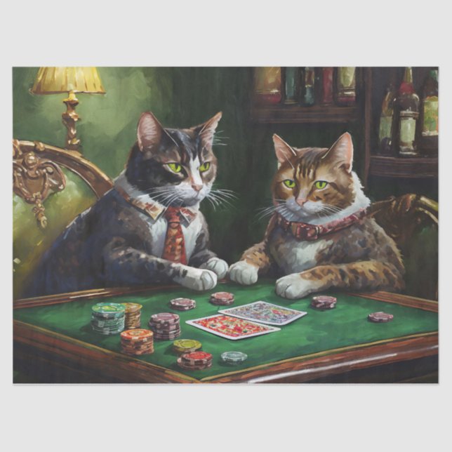 Serious Business, Retro Cats playing Poker Tissue Paper (Front)