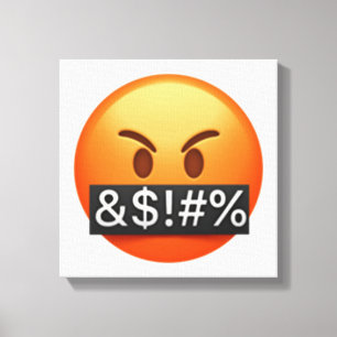 Serious Face With Symbols Covering Mouth - Emoji Canvas Print