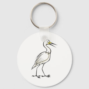 Serious Great Egret Bird Keychain