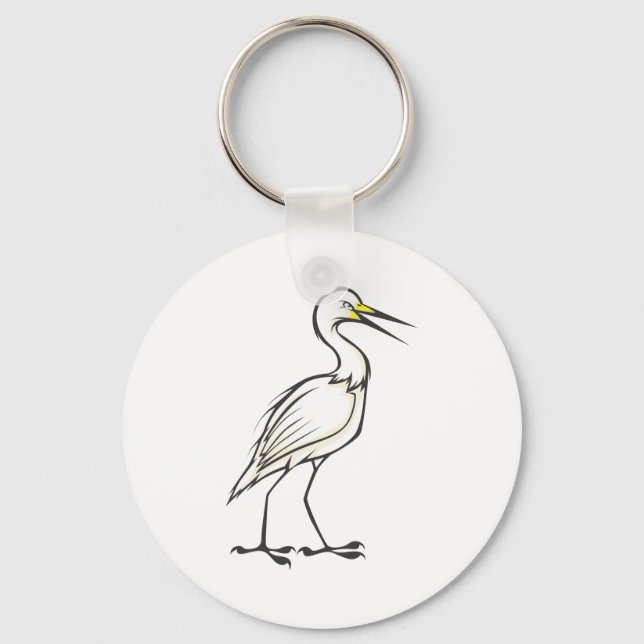Serious Great Egret Bird Keychain (Front)