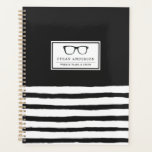 Serious Spectacles | Weekly Plans & Stuff Planner<br><div class="desc">Keep your mind organized with this funny and lighthearted striped planner.  It features a pair of retro spectacle glasses followed by your name in a classic font underneath. Surrounding this are stylized black and white stripes to offset the retro look.</div>