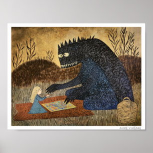 SERIOUS WHIMSY! GIRL AND MONSTER PLAY BOARDGAMES POSTER