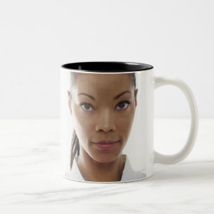 Serious woman doing martial arts Two-Tone coffee mug