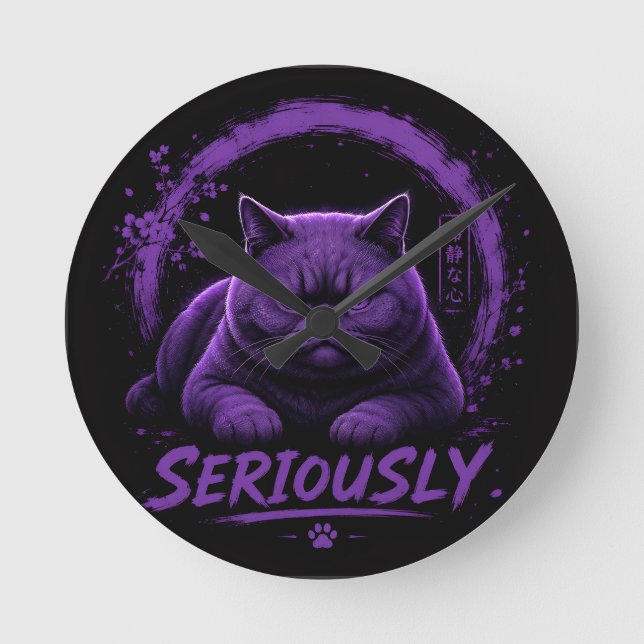 Seriously Cat Round Clock (Front)