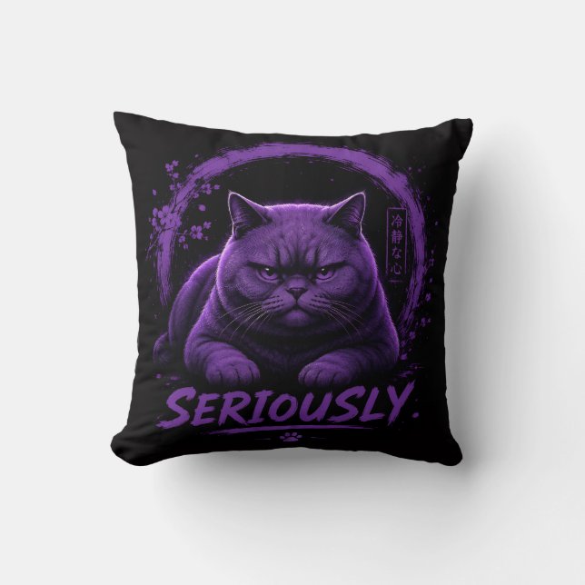Seriously Cat Throw Pillow (Front)