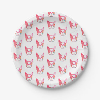 Seriously cute Boston Terrier paper plates in pink