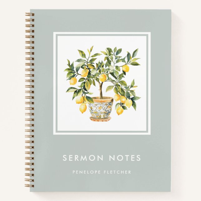 Sermon Notes Modern Watercolor Lemon Tree Notebook (Front)