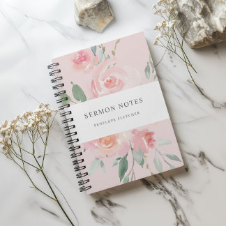 Sermon Notes Watercolor Floral Blush Pink Notebook