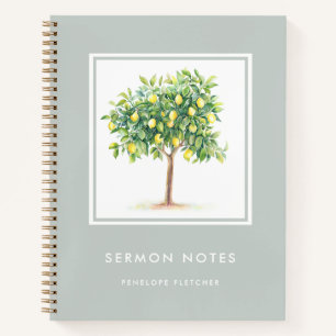 Sermon Notes Watercolor Lemon Tree Sage Green Notebook