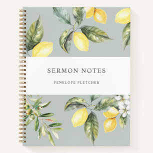 Sermon Notes Watercolor Lemons Olives  Notebook